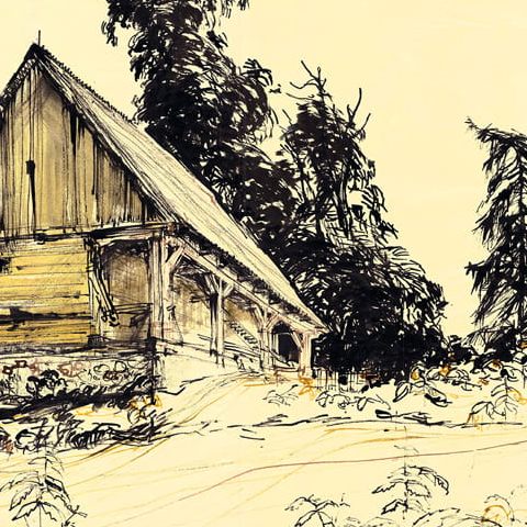 Kalinówka Kościelna koło Knyszyna, spichlerz drewniany (1974)