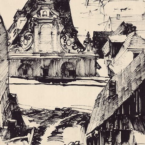 Kazimierz Dolny – Zabudowania przy kościele Św. Anny (1957)