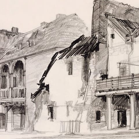 Kazimierz Dolny – Zaplecze kamienic ul. Senatorskiej (1957)