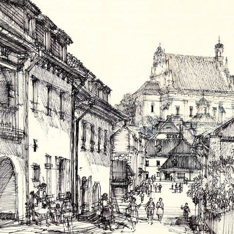 Kazimierz Dolny – widok na rynek i farę (1985)