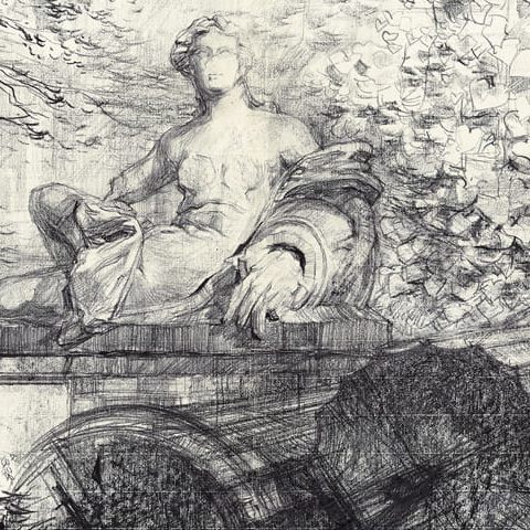 Warszawa – Łazienki, rzeźba ogrodowa, alegoria rzeki Wisła (1963)